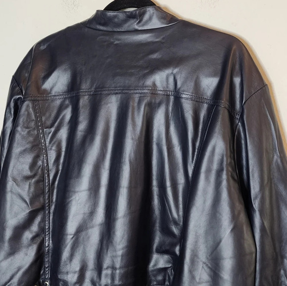 Kate & Mallory Vegan Leather Navy Blue fringe  lace up zip jacket. Women's 3X - Picture 11 of 16